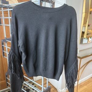 Aqua Black Sweater with Fringe Accents